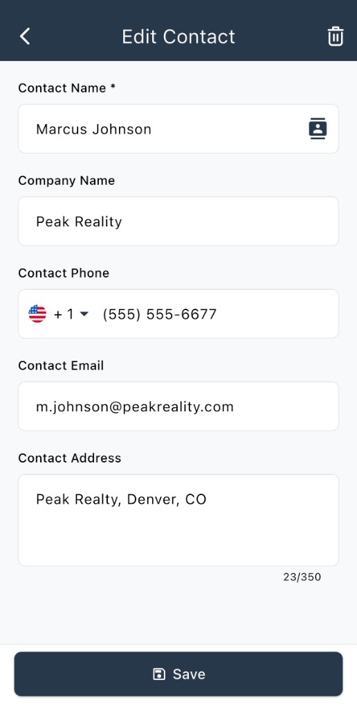 Edit contact with trash icon