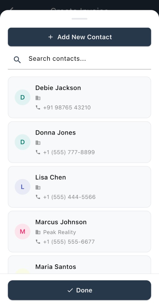 Contact picker with search and Done