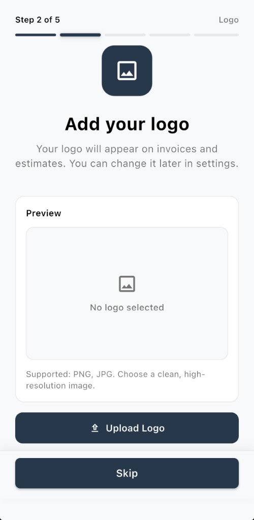 Add your logo — upload or skip